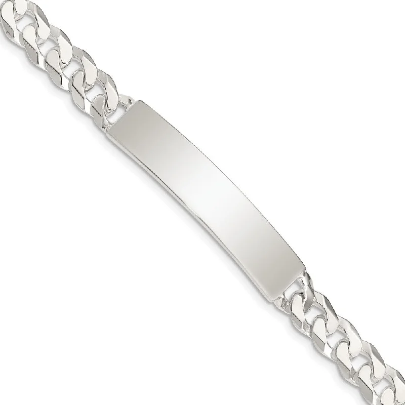 Women’s statement bracelets-Sterling Silver Curb Link ID Bracelet-WBC-QID199-7.5