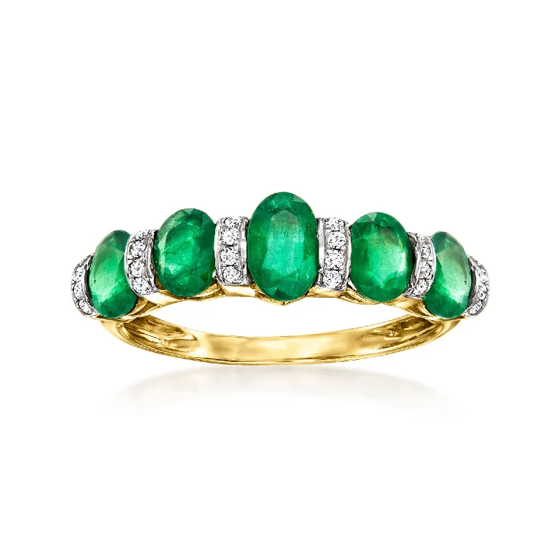 Women’s matching engagement and wedding rings-Ross-Simons Emerald and . Diamond Ring in 14kt Yellow Gold