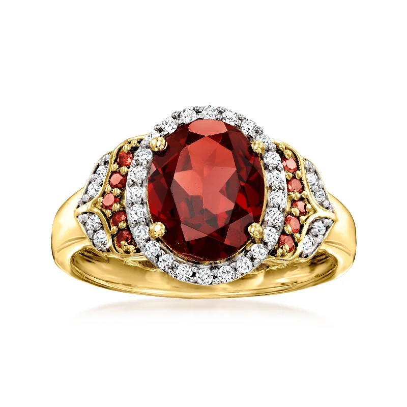 Women’s affordable solitaire engagement rings-Ross-Simons Garnet and . Red and White Diamond Ring in 18kt Gold Over Sterling