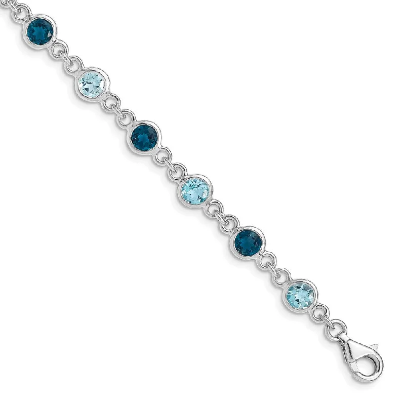 Women’s lucky bracelets-Sterling Silver Rhod-plat London and Light Swiss Blue Topaz Bracelet-WBC-QG5067-8