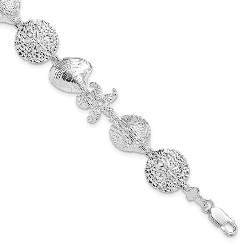 Women’s twisted bracelets-Sterling Silver Polished Turtle,Shell,Starfish,Clam Bracelet-WBC-QH5577-7.25