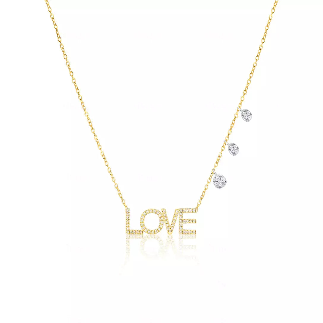 Women’s simple chain necklaces-Meira T Yellow Gold and Diamond LOVE Plate Necklace