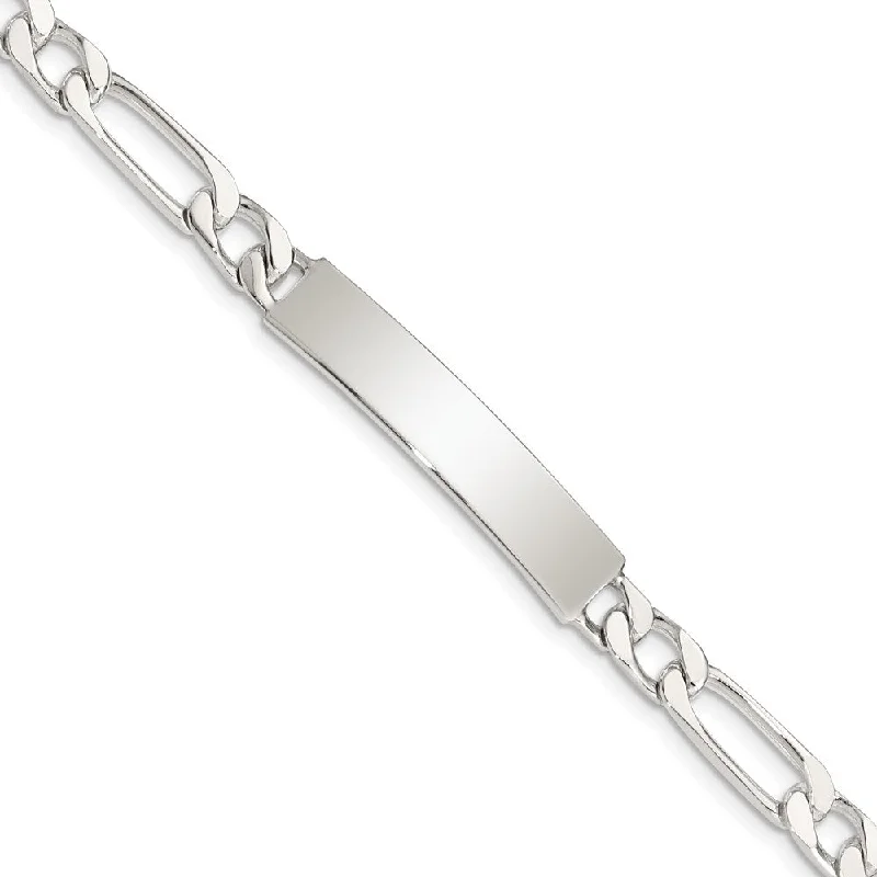 Women’s silver bangle bracelets-Sterling Silver 7inch Polished Engraveable Figaro Link ID Bracelet-WBC-QID108-7