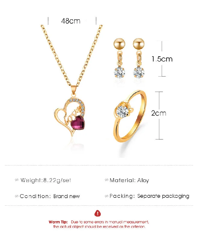 Women’s short necklaces-New Jewelry Three-piece Suit Fashion Trend Jewelry Love Necklace Earring Ring Suit Wholesale