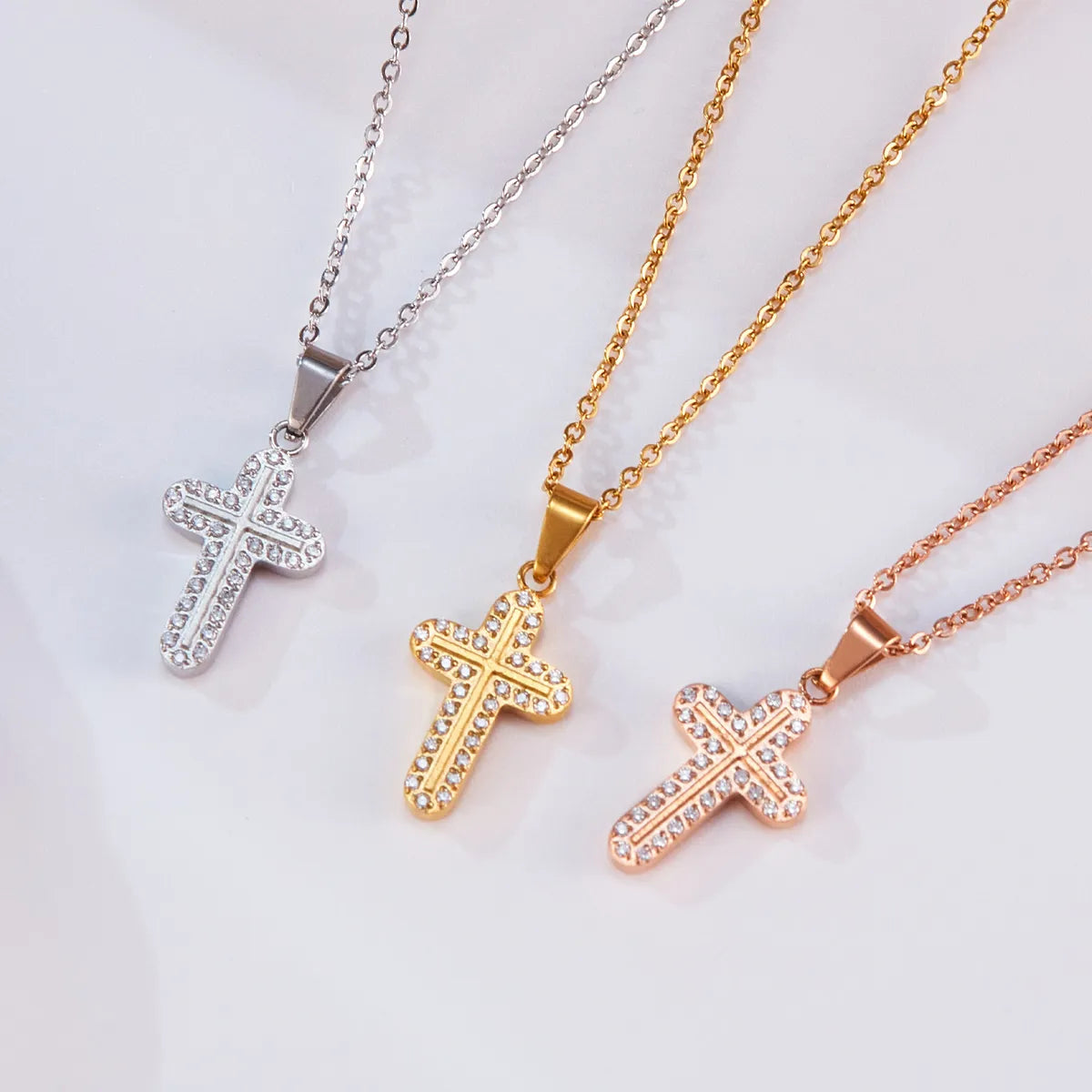 Women’s custom engraved necklaces-Titanium Steel Simple Style Cross Plating Inlay Zircon Pendant Necklace