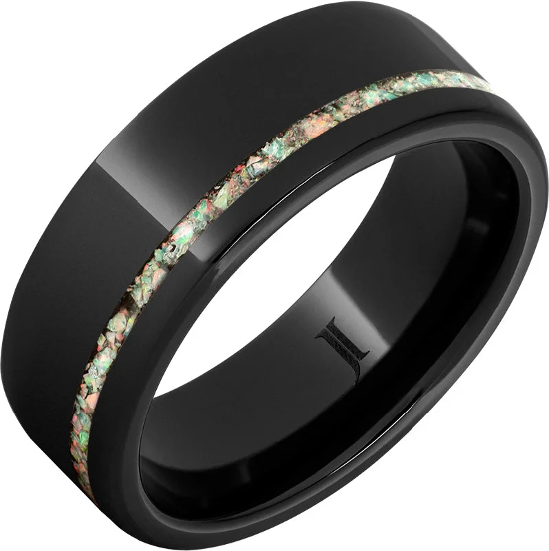 Women’s rose gold diamond rings-Black Diamond Ceramic™ Ring with Opal Inlay