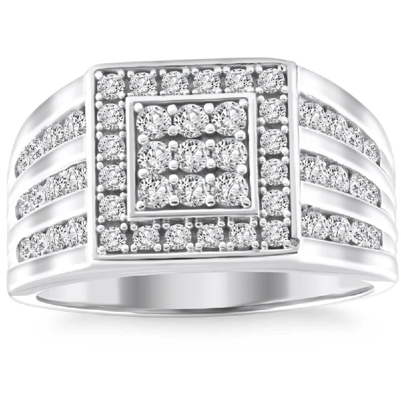 Women’s modern engagement rings-1Ct TW Diamond Men's Anniversary Wedding Ring High Polished Band 10k White Gold