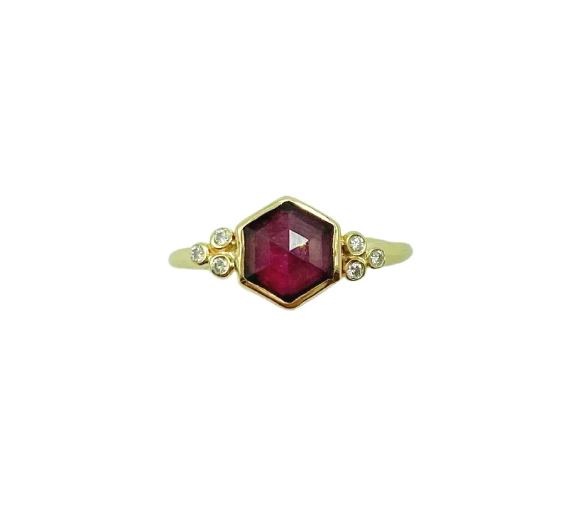 Women’s vintage-style engagement rings-Emily Amey | Hex Garnet and Diamond Ring