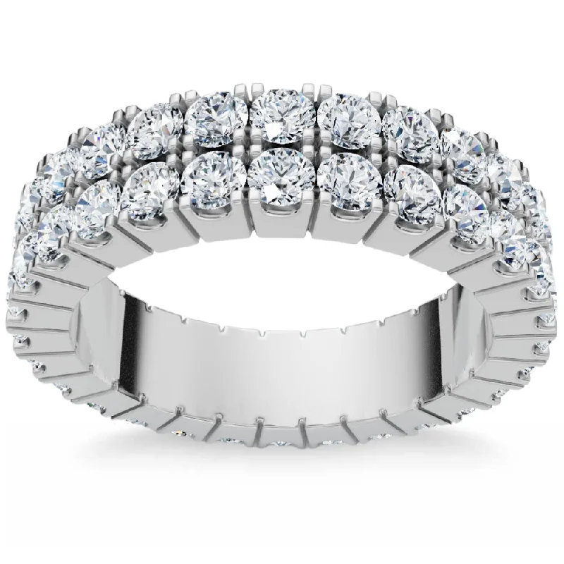 Women’s engagement rings with diamonds and sapphires-G/VS 2.25Ct Diamond Eternity Wedding Ring Double Row 10k Gold Lab Grown