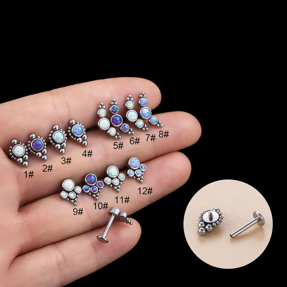 Women’s custom engagement rings-Fashion Round Stainless Steel Plating Inlay Artificial Gemstones Lip Stud 1 Piece