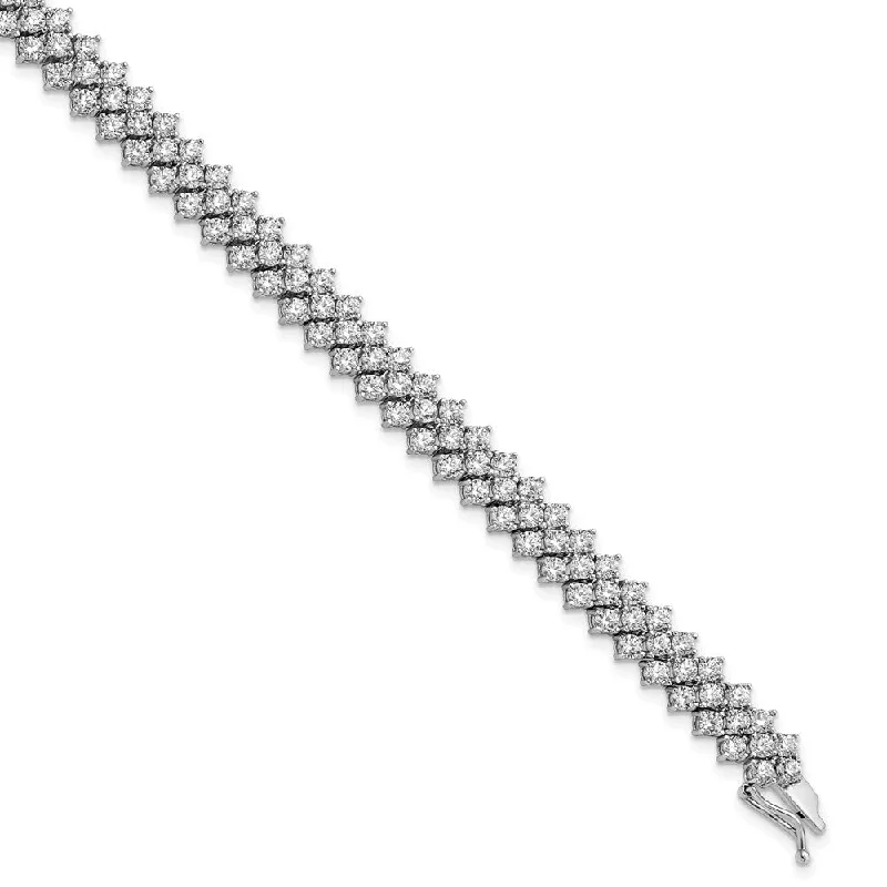 Women’s stretch bracelets-Sterling Silver CZ Polished Bracelet-WBC-QB1360-7