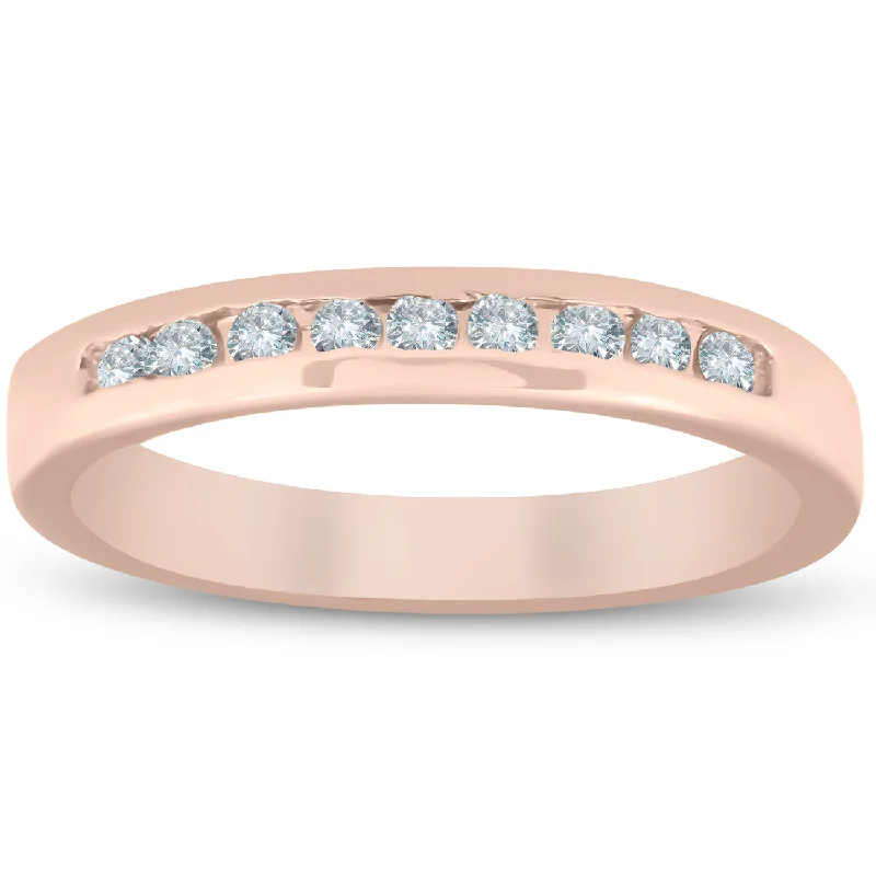 Women’s vintage diamond solitaire engagement rings-1/4Ct TW Channel Set Round-Cut Diamond Wedding Ring 14K Rose Gold