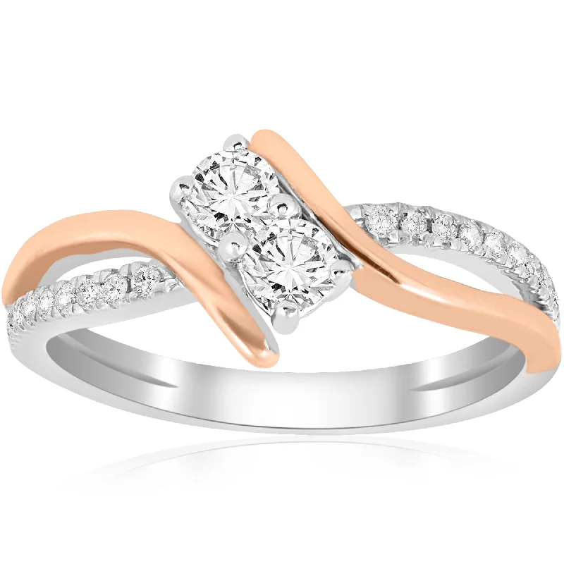 Women’s engagement rings with emerald-5/8CT Forever Us 2 Stone Diamond Ring 14K White & Rose Gold