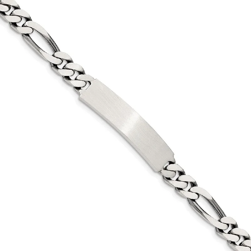 Women’s bohemian bracelets-Sterling Silver 8inch Engraveable Antiqued Figaro Link ID Bracelet-WBC-QID126-8