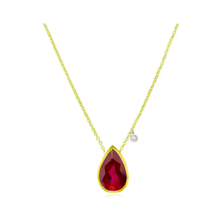 Women’s layered gold necklaces-Meira T July Ruby   Birthstone  Pear Shape  Pendant