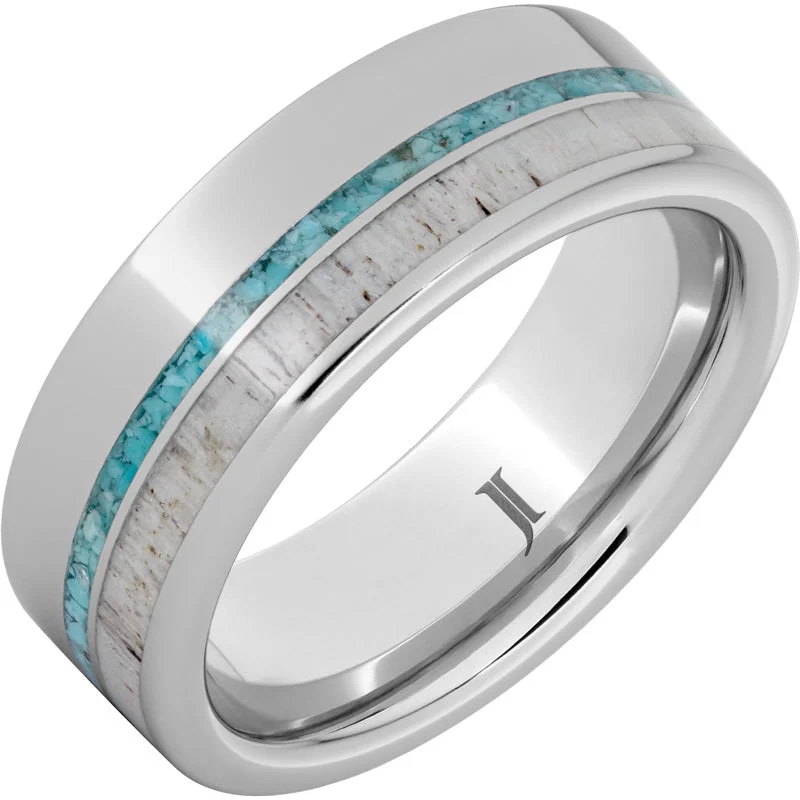 Women’s colorful birthstone rings-Serinium® Ring with Turquoise and Antler Inlays