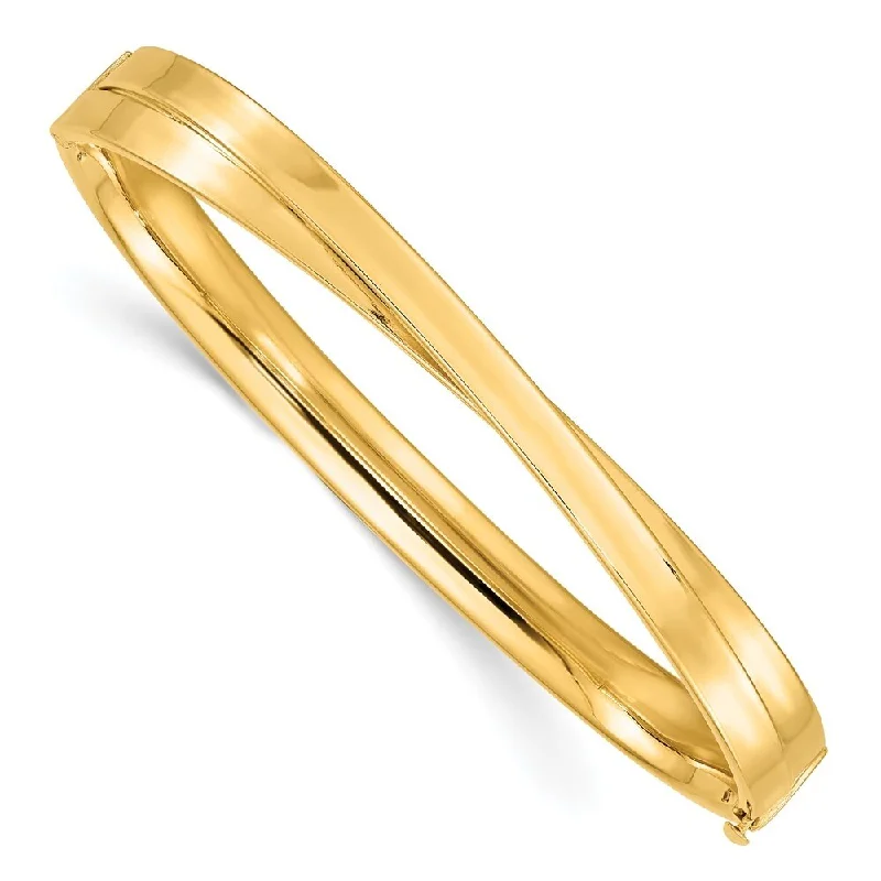 Women’s stretch bracelets-14k Yellow Gold 4/16 Bypass Hinged Bangle Bracelet, 7" (W-7.4mm)