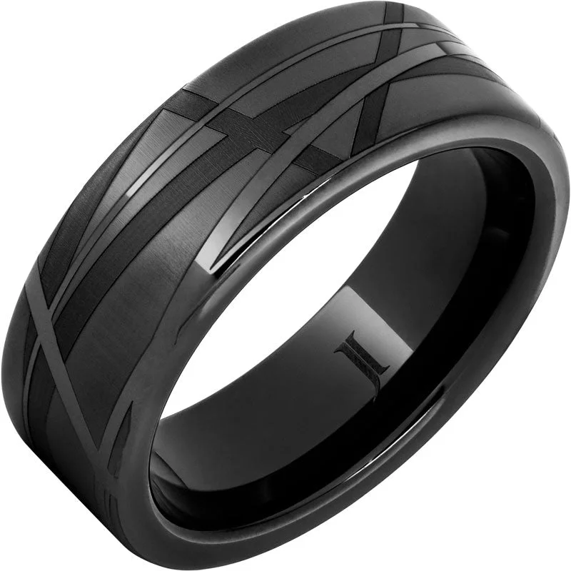 Women’s wedding set rings-Abstract Black Diamond Ceramic™ Engraved Ring