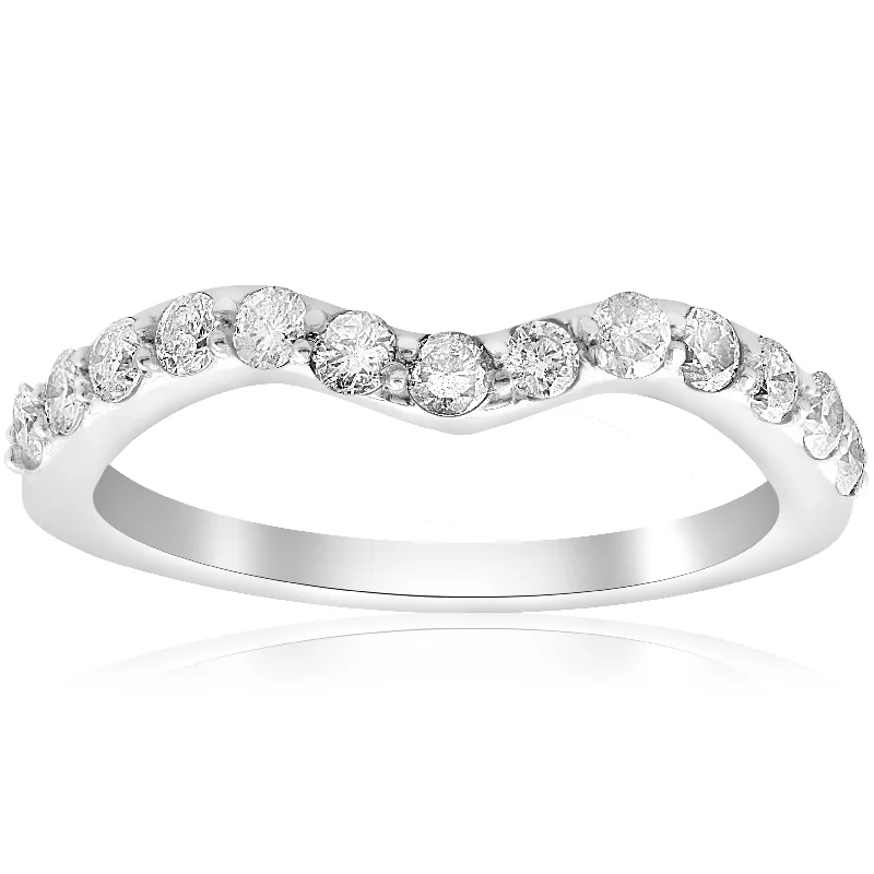 Women’s engagement rings with diamonds and rubies-1/2ct Curved Diamond Notched Wedding Ring Enhancer 14K White Gold