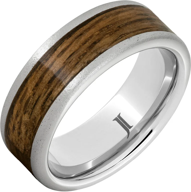 Women’s stackable rings-Barrel Aged™ Serinium® Ring with Bourbon Wood Inlay and Stone Finish