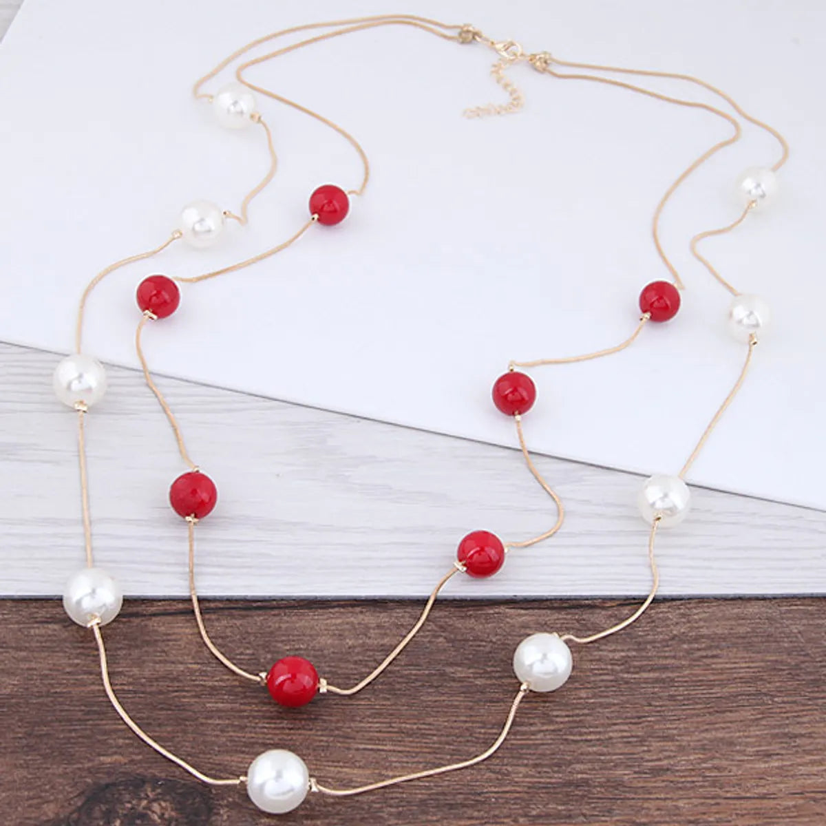 Women’s silver necklaces-Fashion Ball Imitation Pearl Alloy Resin Layered Inlay Artificial Pearl Sweater Chain 1 Piece