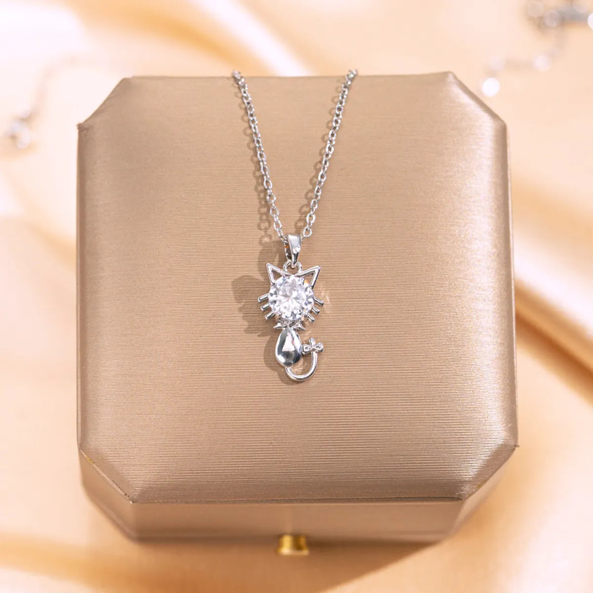 Women’s pendant necklaces-Wholesale Simple Style Cat Titanium Steel Plating Inlay Silver Plated Zircon Pendant Necklace