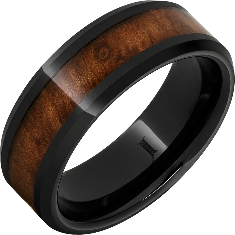 Women’s anniversary rings-Black Diamond Ceramic™ Burlwood Inlay Beveled Ring