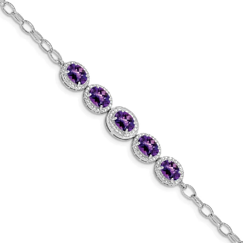 Women’s stretch bracelets-Sterling Silver Rhod-plat Amethyst Bracelet-WBC-QG5058-8