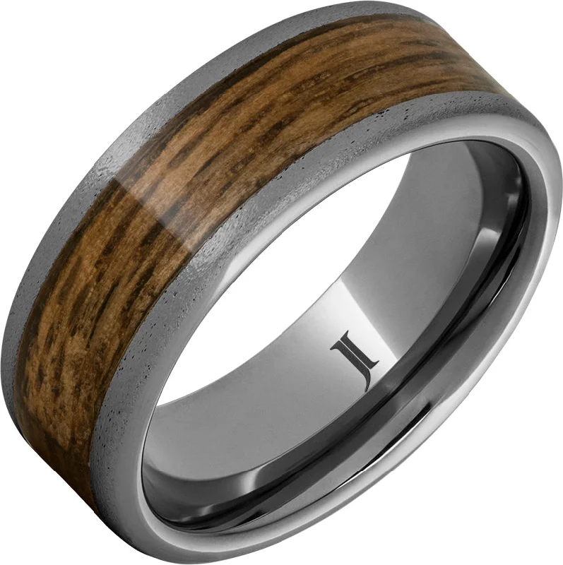 Women’s sapphire engagement rings-Barrel Aged™ Rugged Tungsten™ Ring with Bourbon Wood Inlay and Stone Finish