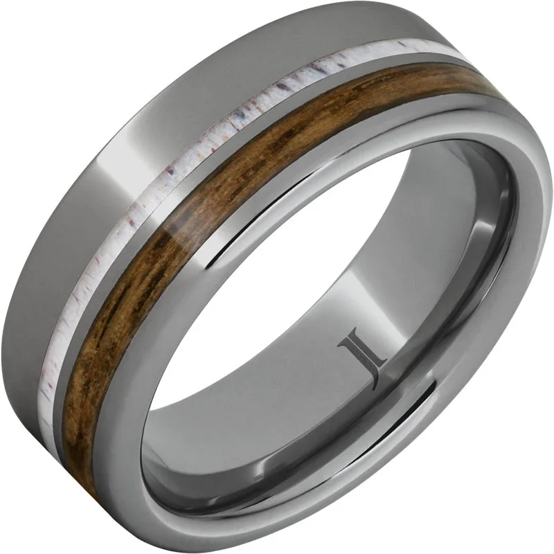 Women’s modern engagement rings-Barrel Aged™ Rugged Tungsten™ Ring with Bourbon Wood and Deer Antler Inlays