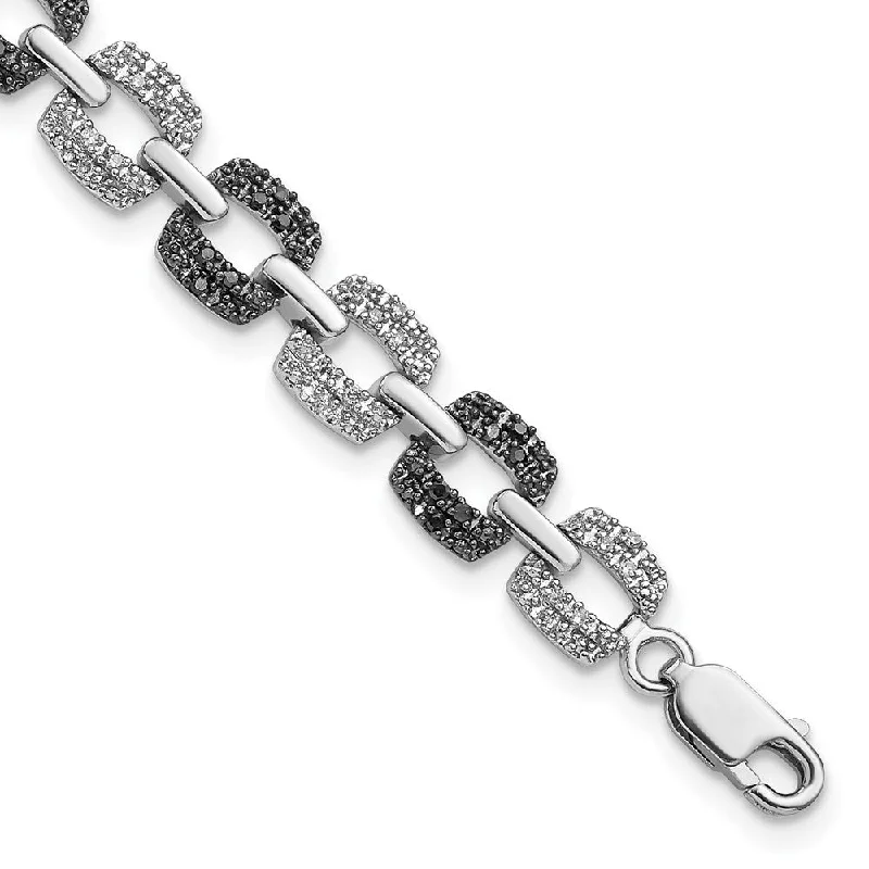 Women’s multicolor bracelets-Sterling Silver Rhod Plated Black & White Diamond Bracelet-WBC-QDX1235