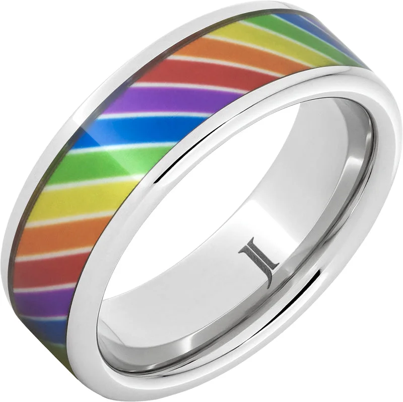 Women’s thin band rings-Serinium® Ring with Rainbow Inlay