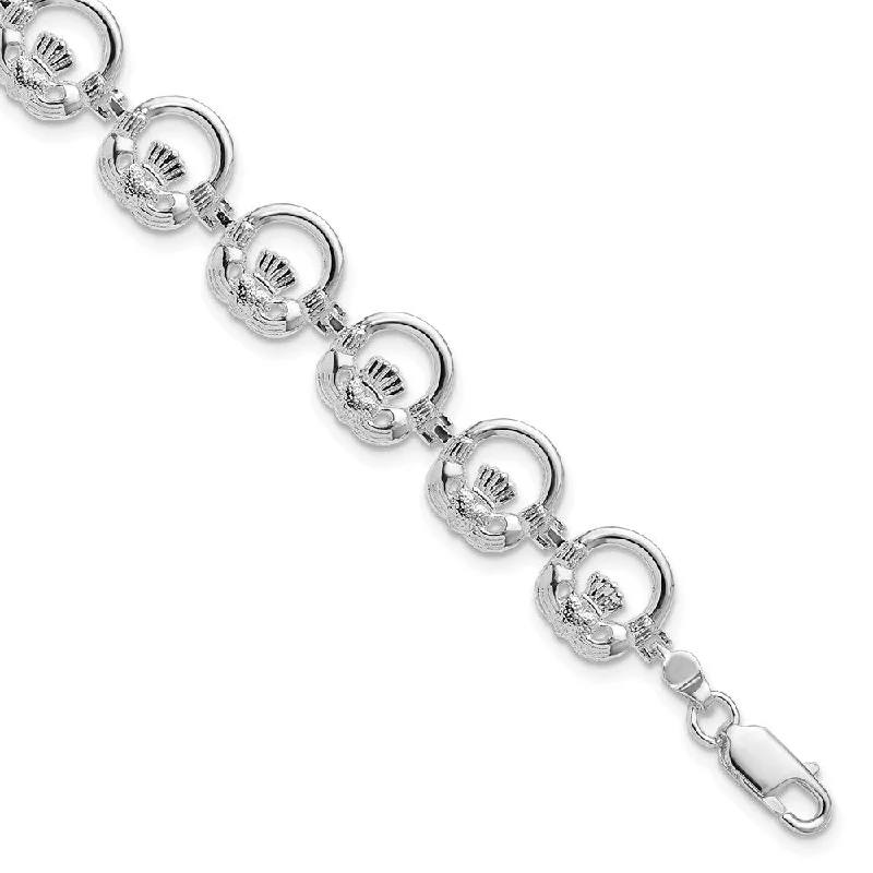 Women’s charm bracelets-Sterling Silver Polished Claddagh Circle Bracelet-WBC-QH5596-7.25