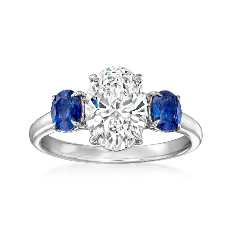 Women’s unique engagement rings-Ross-Simons Lab-Grown Diamond Ring With Sapphires in 14kt White Gold