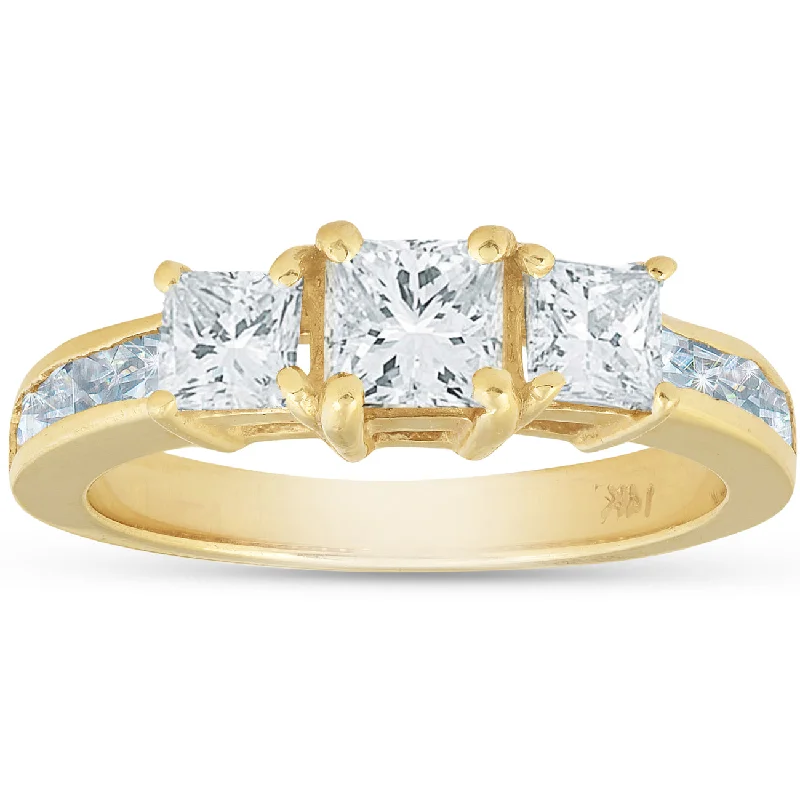 Women’s stackable engagement rings-2ct Three Stone Diamond Ring 14K Yellow Gold