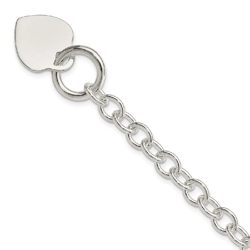 Women’s silver chain bracelets-Sterling Silver Engraveable Heart Disc Toggle Bracelet-WBC-QG2169-7.75