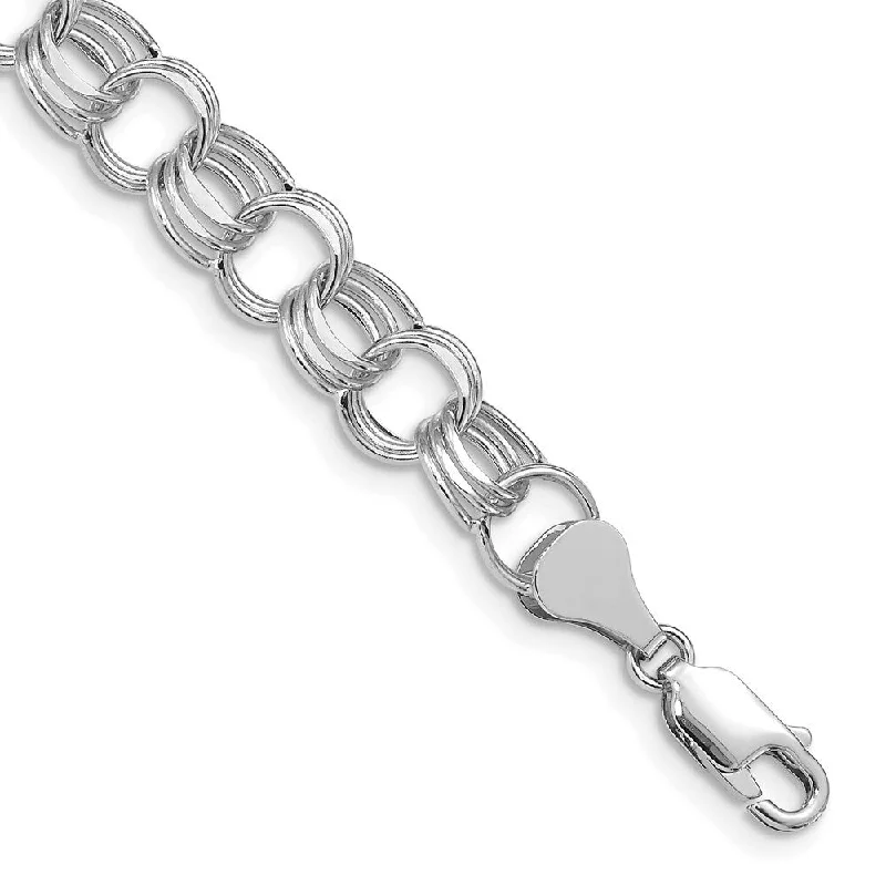 Women’s woven bracelets-14k White Gold Lite 8mm Triple Link Charm Bracelet