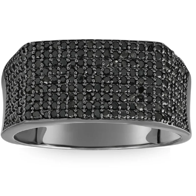 Women’s princess-cut sapphire engagement rings-1Ct Black Diamond Men's Black Gold Pave Wedding Ring