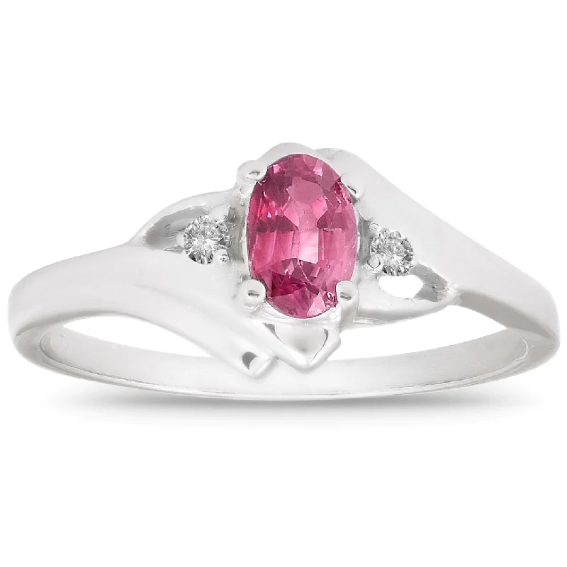 Women’s affordable engagement rings-5/8ct Oval Ruby & Diamond Ring 14K White Gold