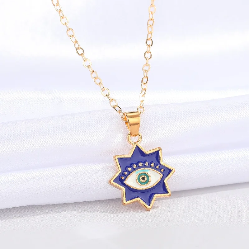 Dark Blue Octagonal Star Upper Eyelashes Eye Necklace