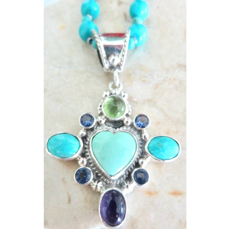 Women’s infinity charm necklaces-REVE Turquoise & Sterling Silver Gemstone Heart Necklace