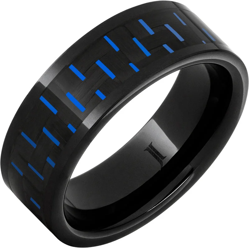 Women’s rose gold rings-Black Diamond Ceramic™ Ring With Blue-Black Carbon Fiber Inlay