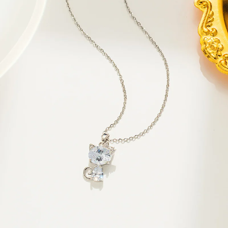 550 Cute Kitty Necklace Silver