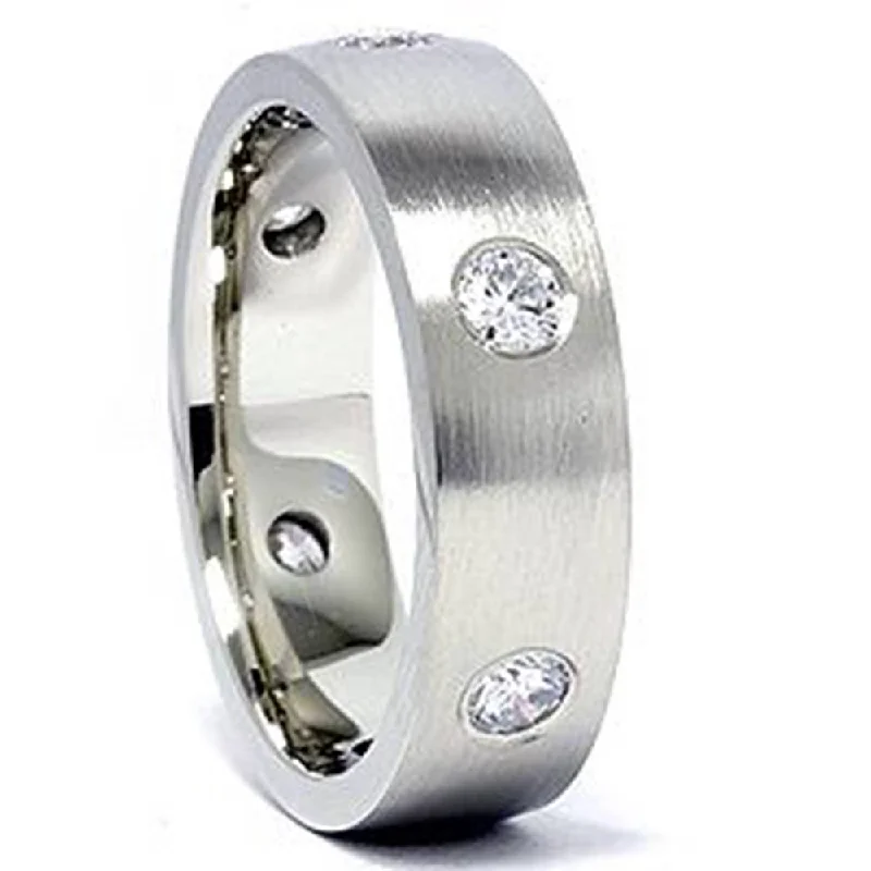 Women’s designer engagement rings-Mens 14K White Gold 3/4ct Diamond Wedding Ring Band New