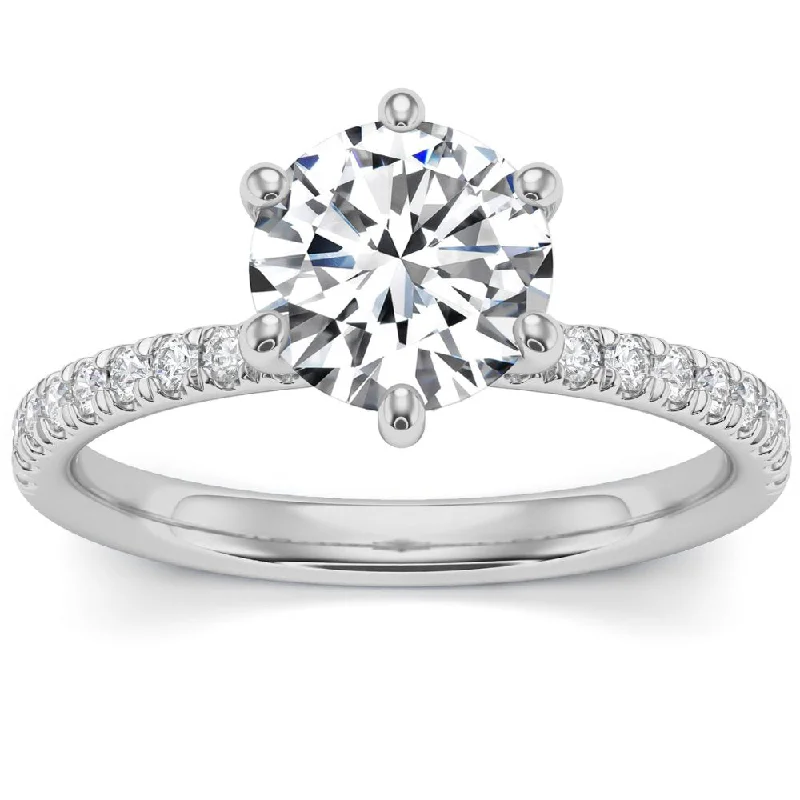 Women’s affordable engagement rings-2Ct Round Cut Moissanite & Diamond Ring in 14k Gold With Side Halo