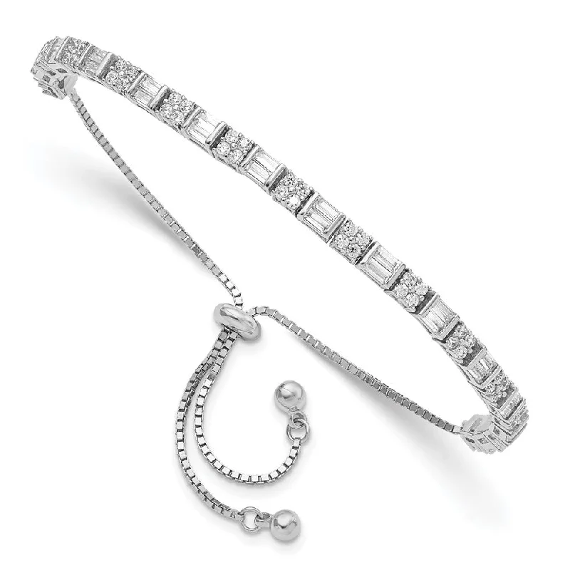 Women’s chain bracelets-Sterling Silver Polished Rhodium-plated CZ Adjustable Bracelet-WBC-QG5952