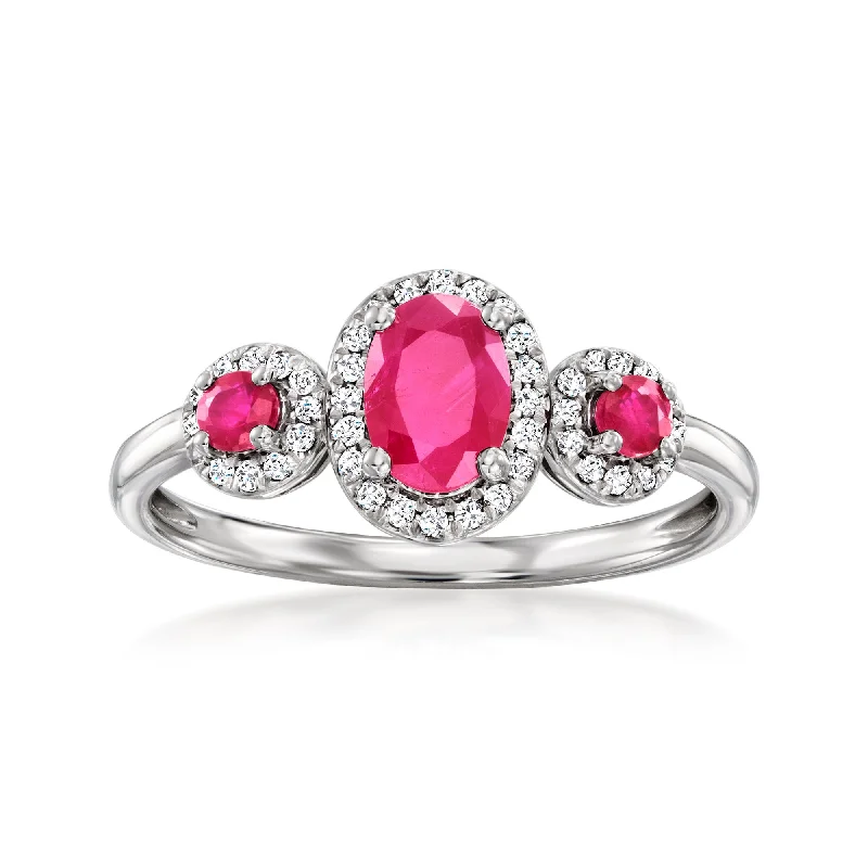 Women’s engagement rings with colorful gemstones-Ross-Simons Ruby and . Diamond Ring in 14kt White Gold