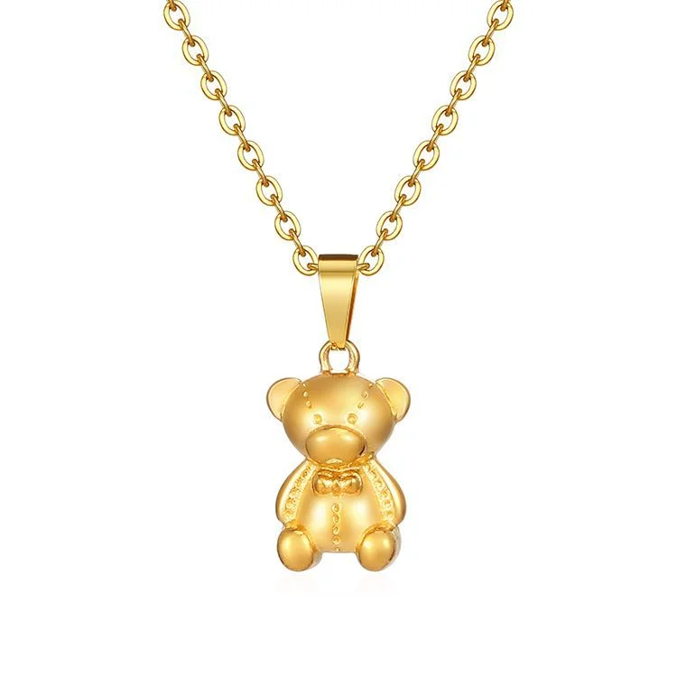 Bear Pendant Necklace Gold