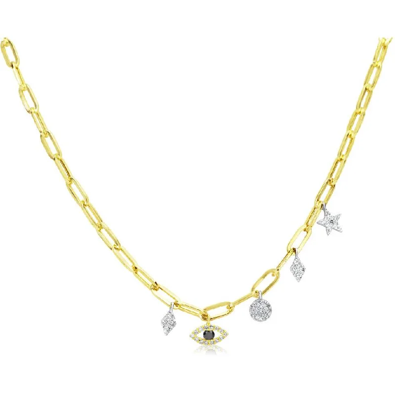 Women’s gold necklaces-Meira T Sapphire Evil Eye Diamond Necklace with Gold Paperclip Chain