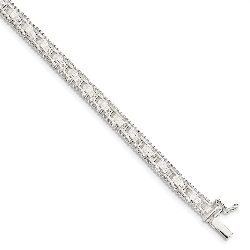 Women’s romantic bracelets-Sterling Silver 5mm Diamond-cut Woven 7.5in Bracelet-WBC-QG4856-7.5